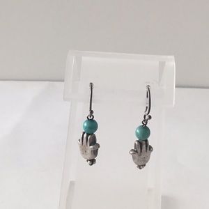 Sterling silver pewter hamsa turquoise earrings